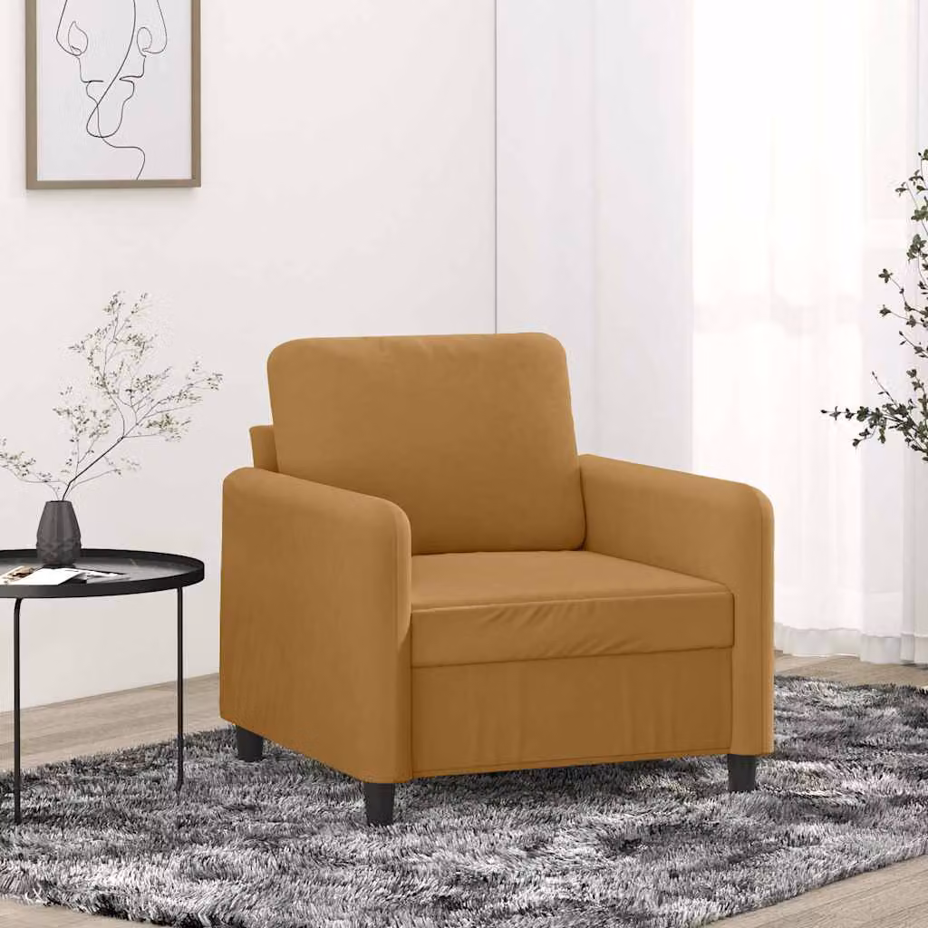 Poltrona moderna vidaXL in velluto marrone con struttura in metallo e braccioli