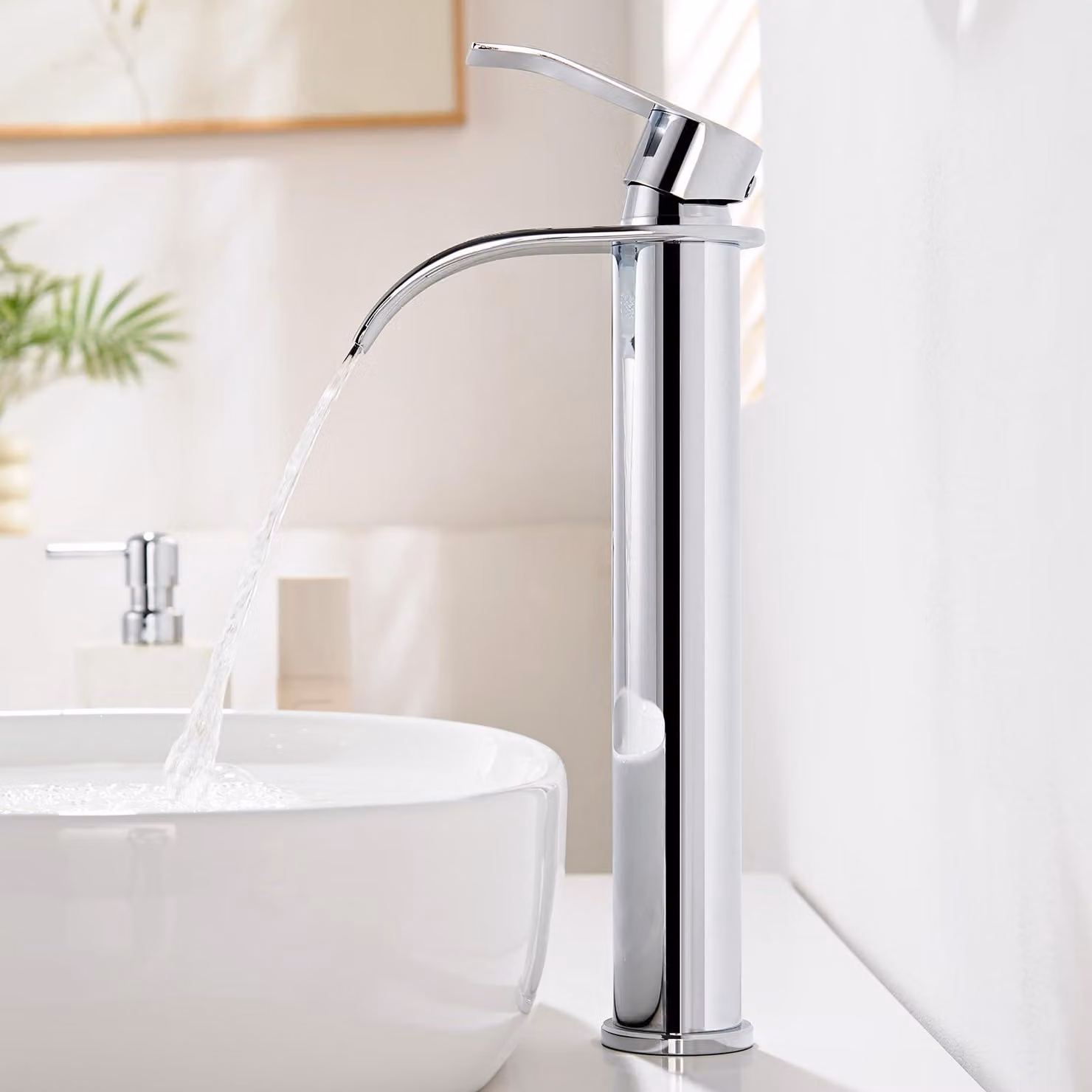 Miscelatore per lavabo, cromo, 245 mm, modello a cascata, monocomando