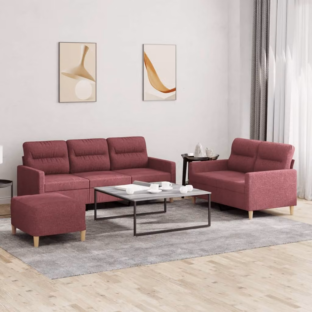 Maison Exclusive - Set divano 3 pezzi con cuscini in tessuto bordeaux