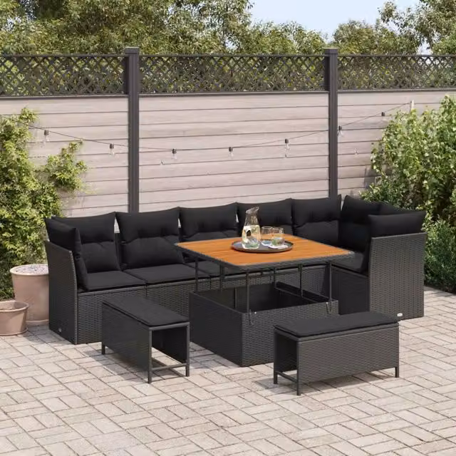 Set Divano da Giardino 9 pz 6-Numero di posti Nero 3363444