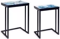 Set di tavolini nidi REEF Bizzotto neri con piano in MDF laminato e base in metallo opaco