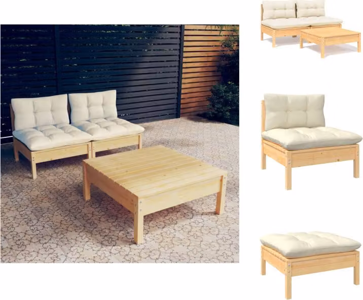 vidaXL Set di 3 pezzi da giardino con cuscini crema in legno di pino - Set di mobili da giardino