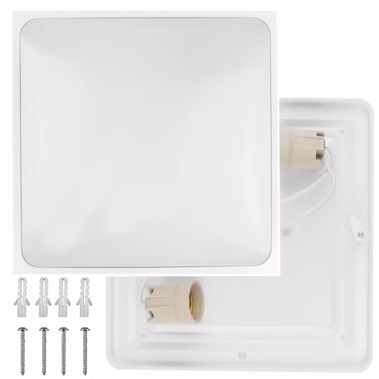 Lampada a soffitto LED, quadrata, bianca, da incasso, con 2 attacchi E27