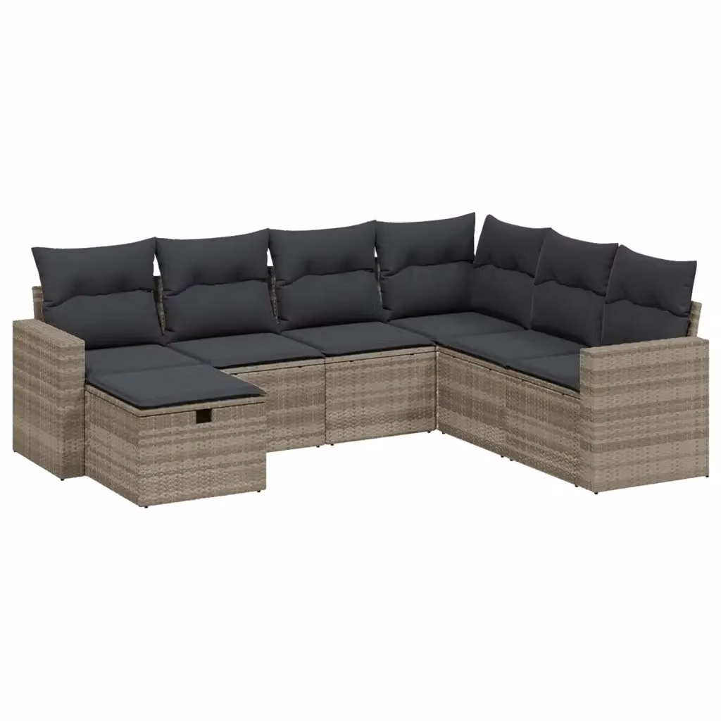 Set di Divani da Giardino vidaXL 7 Pezzi a Forma di L con Cuscini Grigio Moderno in Polyrattan e Metallo – 2
