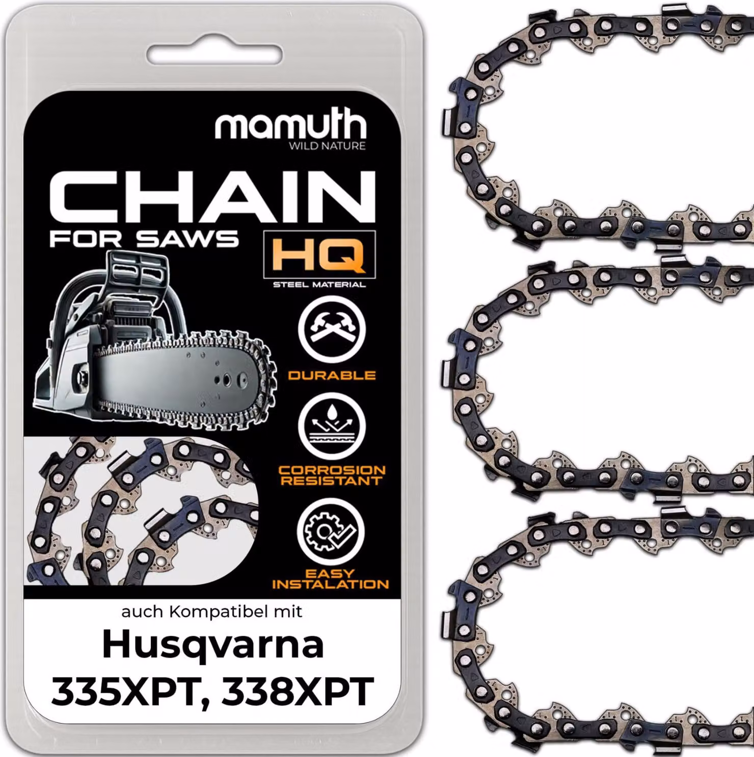 3 catene per motosega 45 cm 1,3 mm 3/8" 62TG per Husqvarna 335XPT, 338XPT