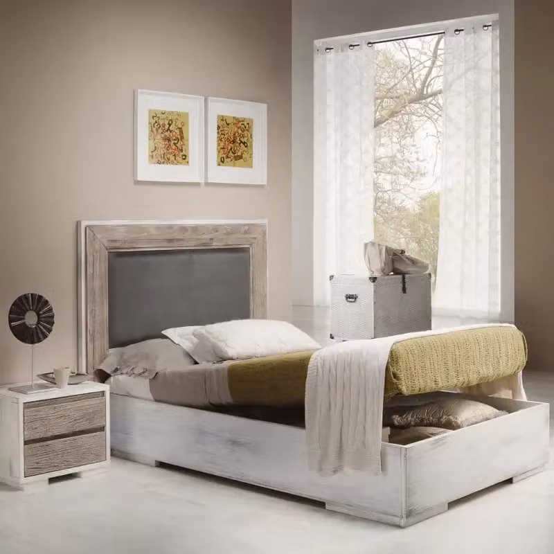 Letto shabby chic con contenitore Mobili 2G in legno e faggio, bianco e marrone, L/P/H: 150 x 200 x 131 cm – 2