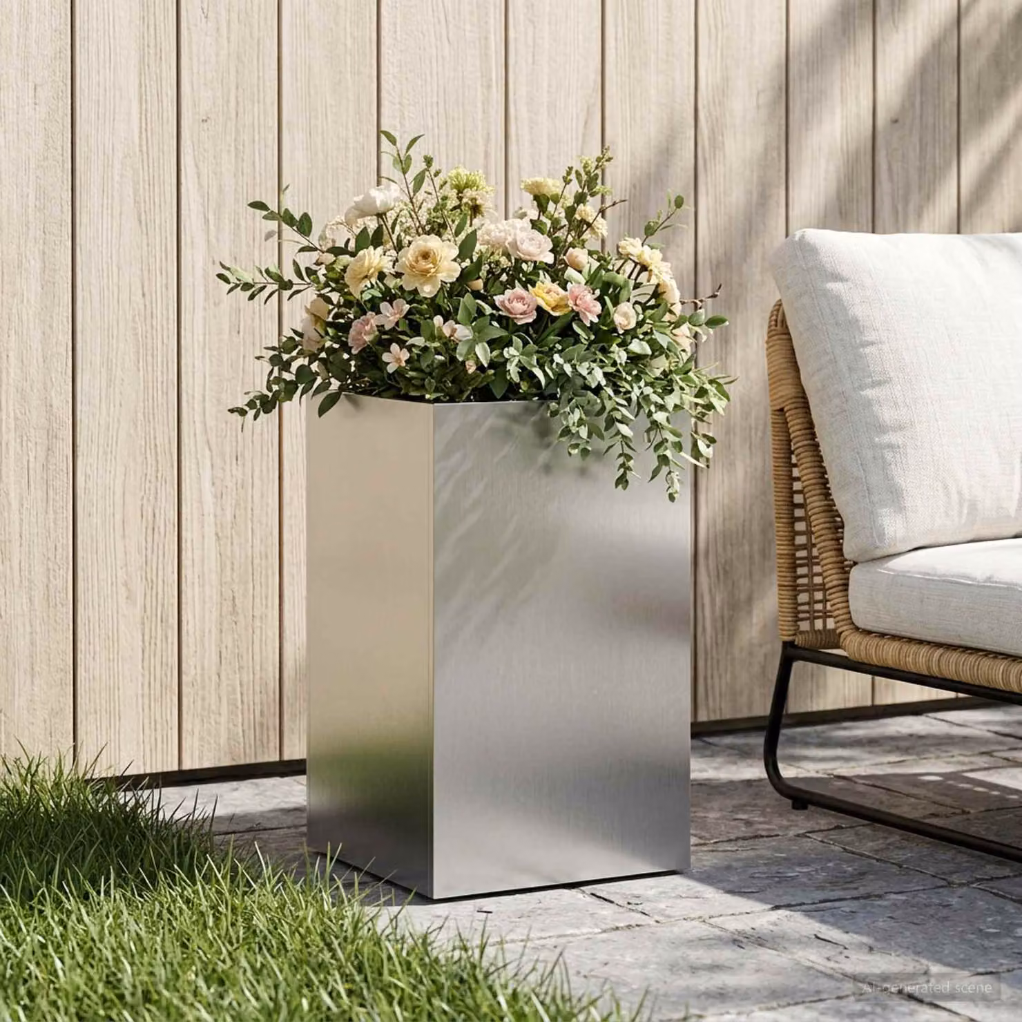 Vaso da giardino vidaXL in acciaio inox argento L/P/H: 30 x 30 x 50 cm