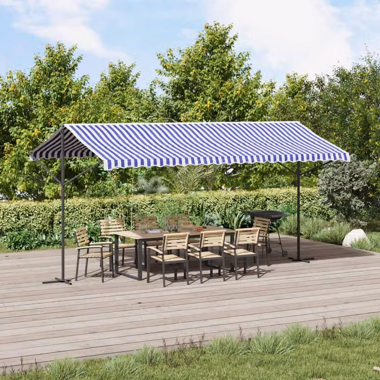 Tenda da Sole vidaXL in Tessuto di Poliestere e Acciaio, Blu e Bianca, L: 500 cm, P: 300 cm, H: 260 cm