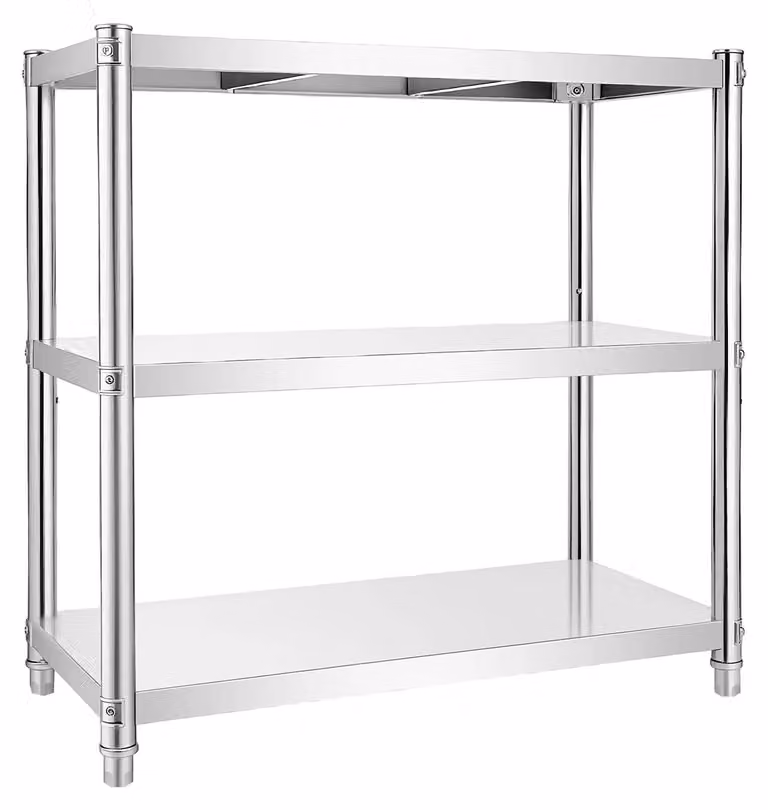 Ripiano portaoggetti per cucina - Scaffale metallico a 3 livelli - Portaoggetti autoportante - Acciaio inossidabile 201 - Adatto per piano di lavoro o pavimento - Argento
