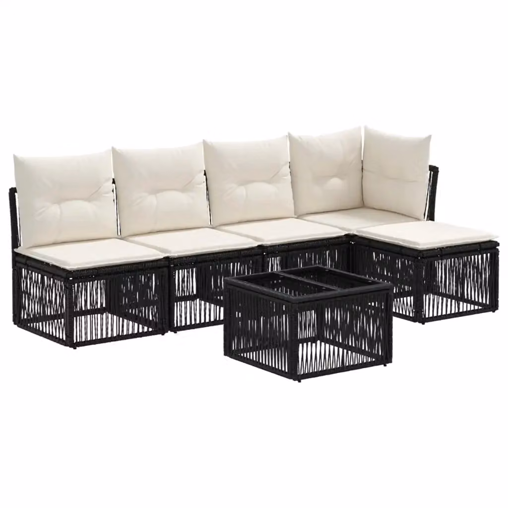 Set Divano da Giardino a L vidaXL in Polyrattan Nero con Cuscini e Tavolino da 6 Pezzi – 2