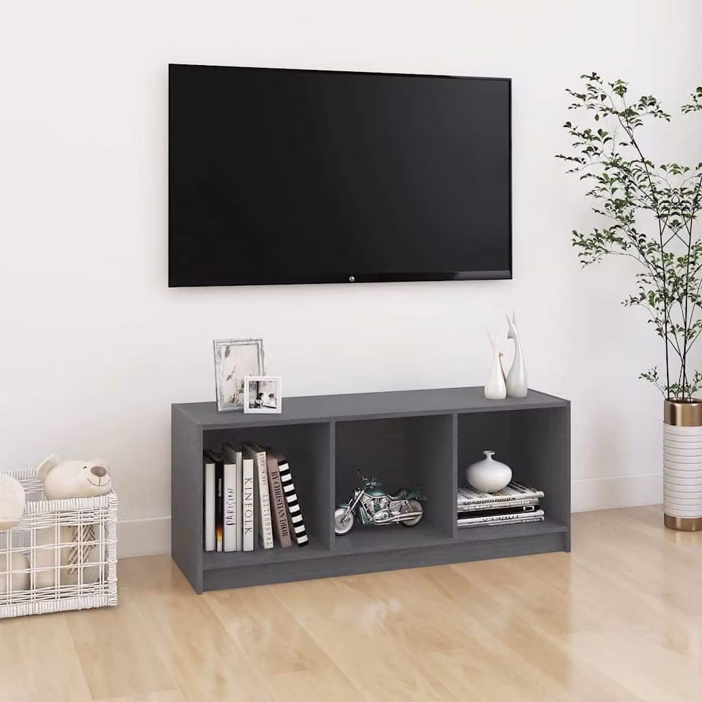 vidaXL Mobile Porta TV Moderno Grigio in Legno di Pino e MDF L: 104 cm, P: 33 cm, H: 41 cm