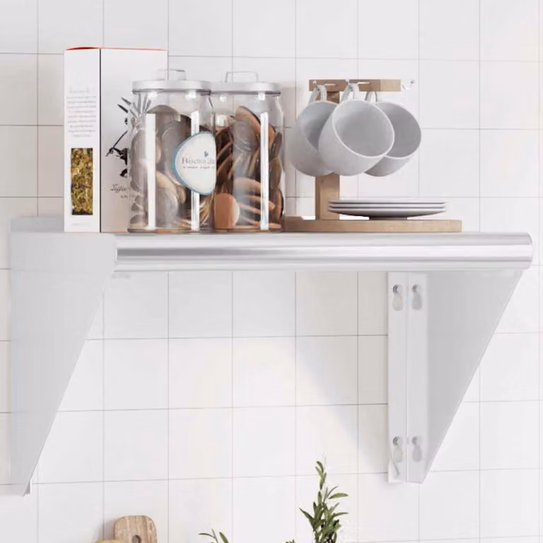 vidaXL Mensola a Muro in Acciaio Inossidabile Argento Opaco L: 50 cm, P: 30 cm, H: 31 cm