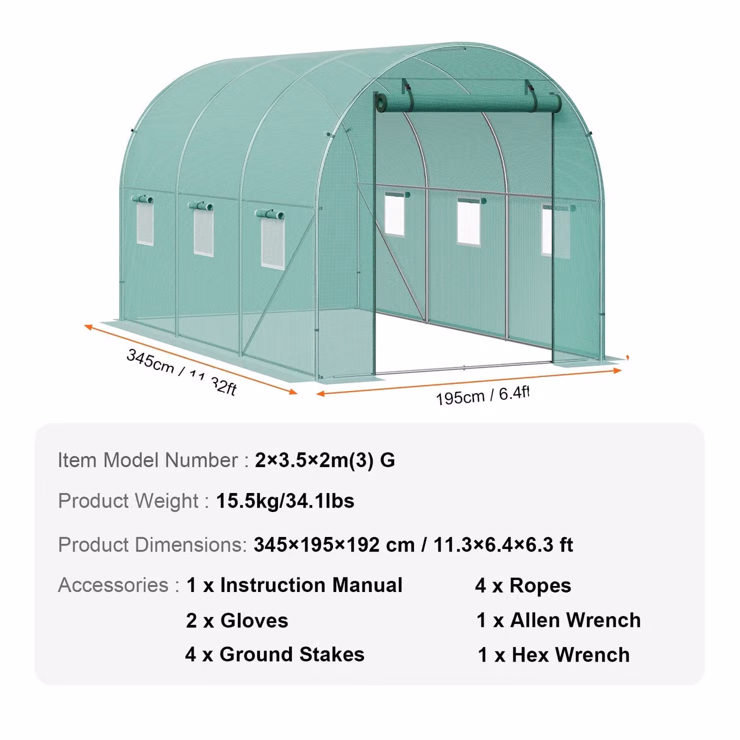 Serra VEVOR con porta ad accesso diretto, struttura in acciaio robusta e sistema di ventilazione regolabile, dimensioni 12x7x7 piedi = 12x7x7 piedi