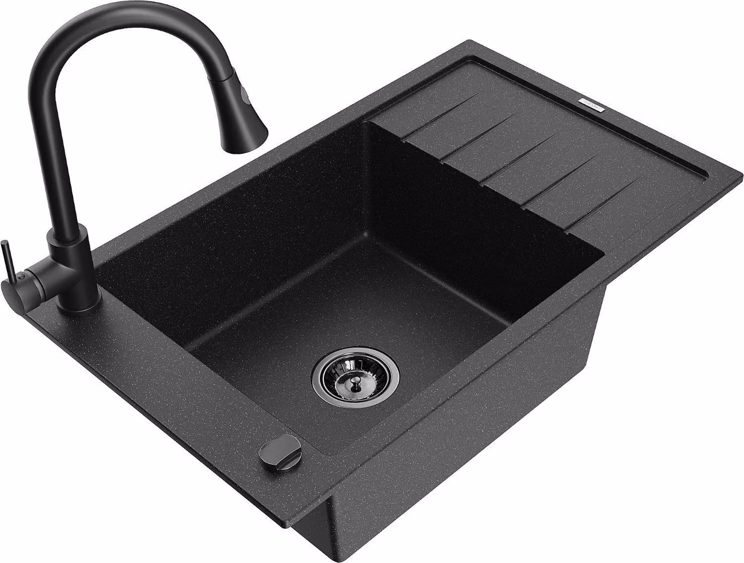 Mexen Elias lavello da cucina in granito a 1 vasca con scolapiatti e miscelatore Elia, nero/argento metallizzato