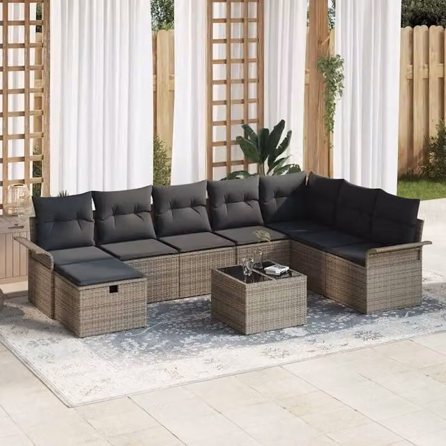 Set Divano da Giardino 9 pz Poly Rattan 3360270