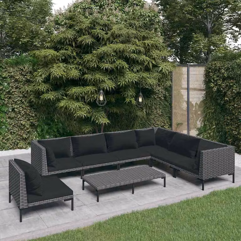 Set da giardino vidaXL composto da 8 pezzi con divani a L, tavolino e cuscini in polyrattan color antracite