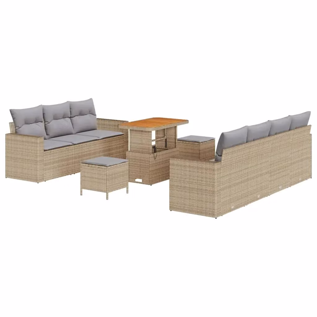 Set da giardino vidaXL composto da 10 pezzi in rattan beige con cuscini e struttura in acciaio rivestito in polvere – 2