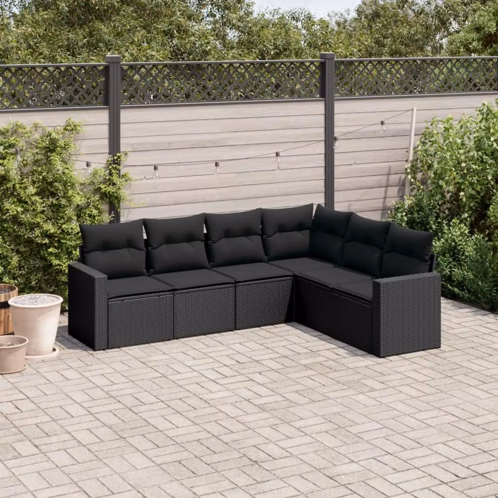 Set Divano da Giardino vidaXL a L 6 pz con Cuscini Neri in Polyrattan e Struttura in Acciaio Verniciato a Polvere – 1