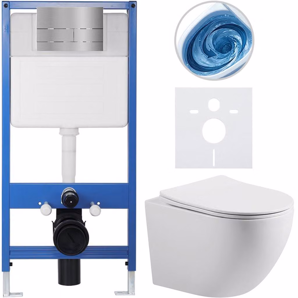 CERANO - Set completo per WC da incasso Lite/Cesso - bianco lucido - pulsante per WC Line, acciaio inossidabile - installazione a parete - 49x36 cm