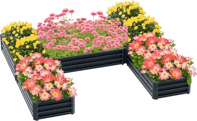 Set di 5 Fioriere Quadrate Minimal in Acciaio per Giardino e Orto, Colore Verde