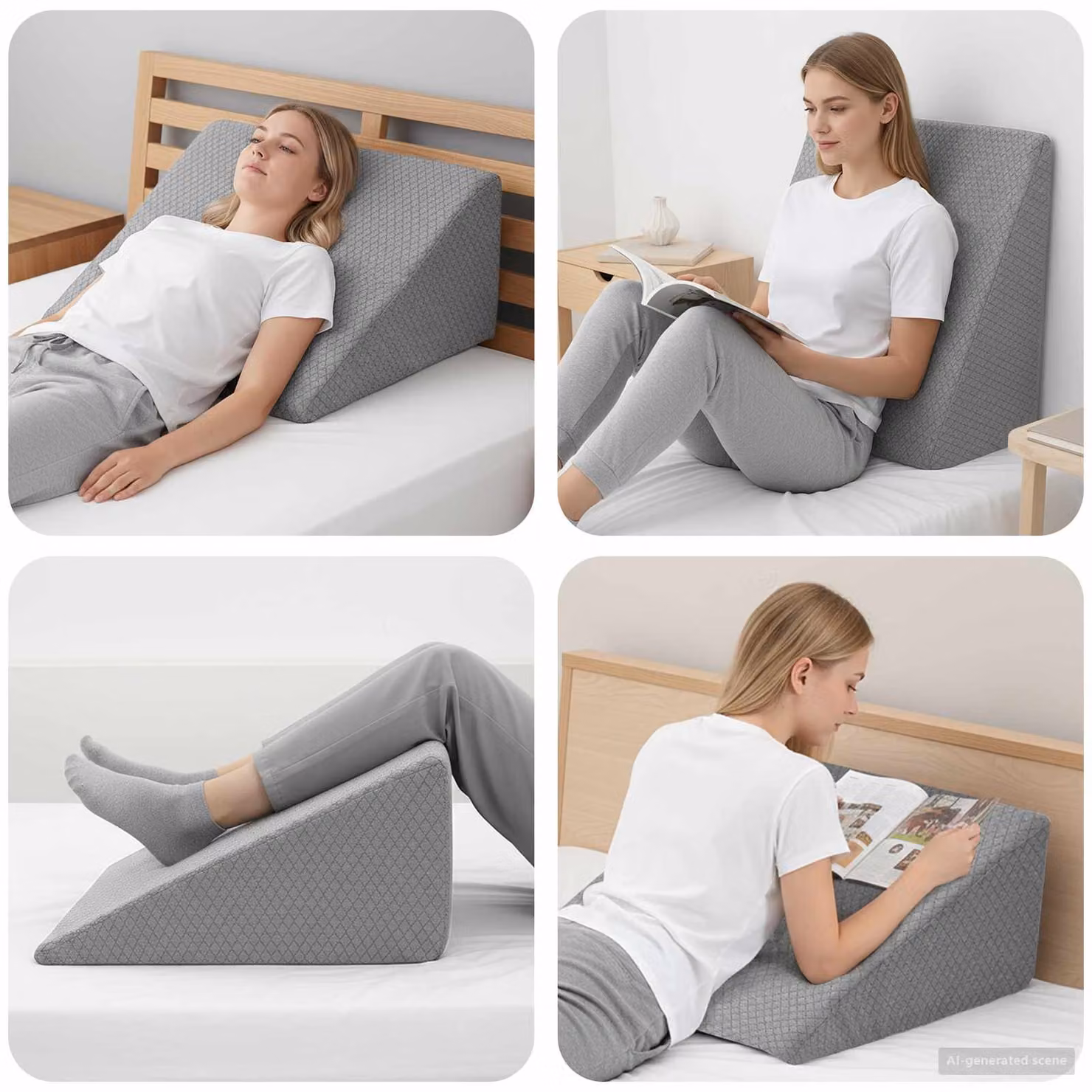 vidaXL Cuscino a Cuneo per Gambe in Memory Foam Morbido, Grigio, L 60 x P 50 x H 30 cm