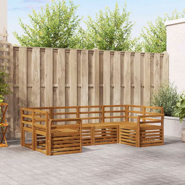Set di divani da esterno vidaXL a forma di U composto da 6 pezzi in legno di acacia marrone con cuscini inclusi