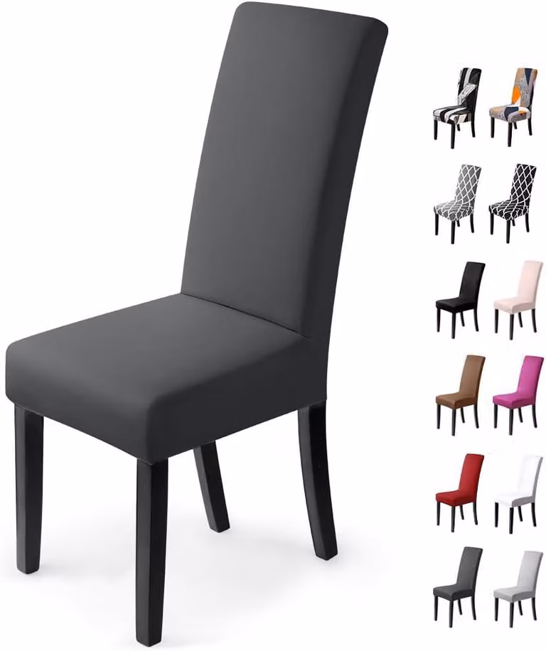 Copri-sedie elasticizzati, 2 pezzi, color grigio scuro, lavabili, per sedie da pranzo
