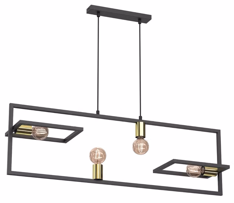 Lampada a sospensione Belfort nero opaco-oro lucido 4xE27x15W metallo dim.: 90x100x20 cm IP20 Luminex