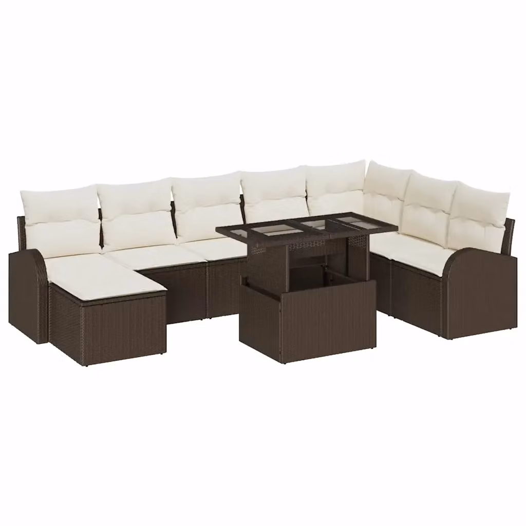 Set Divano da Giardino a Forma di U con Tavolino e Ottoman vidaXL, 9 Pezzi, Marrone – 2