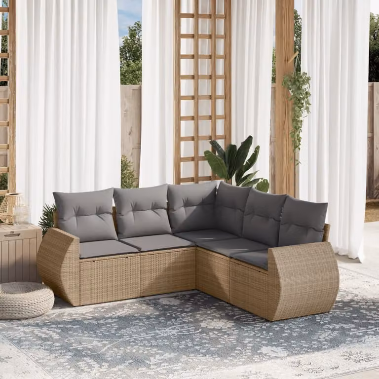 Maison Exclusive - Set Divano da Giardino 5 pz con Cuscini Beige in Polyrattan