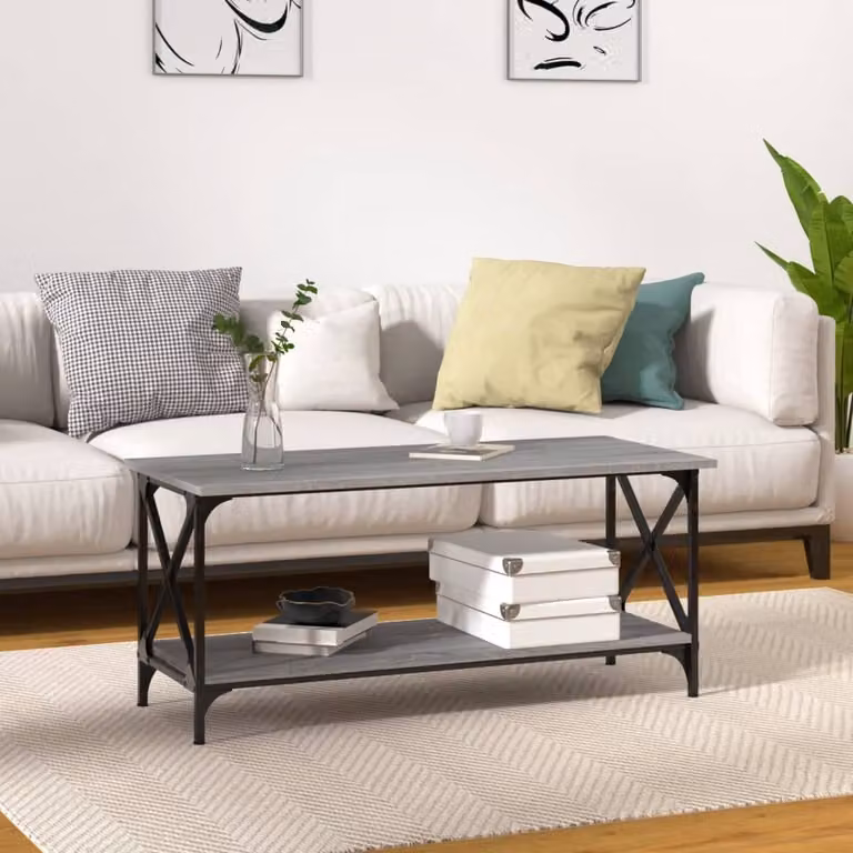 Maison Exclusive - Tavolino da caffè grigio Sonoma, 100x45x45 cm, realizzato in materiale composito di legno e ferro