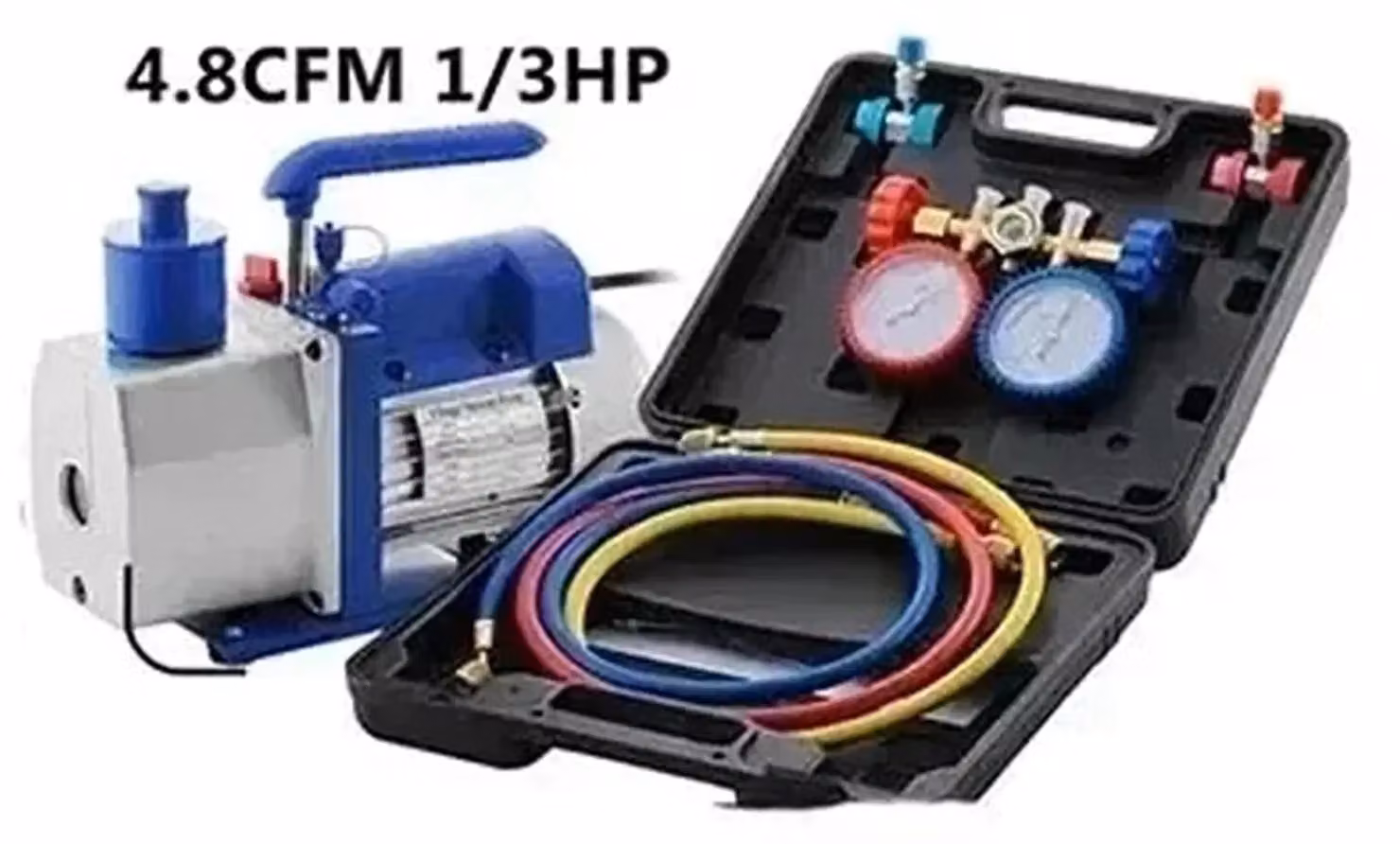 Pompe per vuoto, alta efficienza, design ergonomico, manometro da 4,8 CFM e da 1-3 HP
