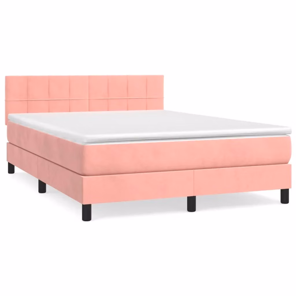 Letto con Giroletto a Molle e Materasso Ibrido vidaXL in Velluto Rosa e Bianco L/P/H: 203 x 140 x 88 cm – 2
