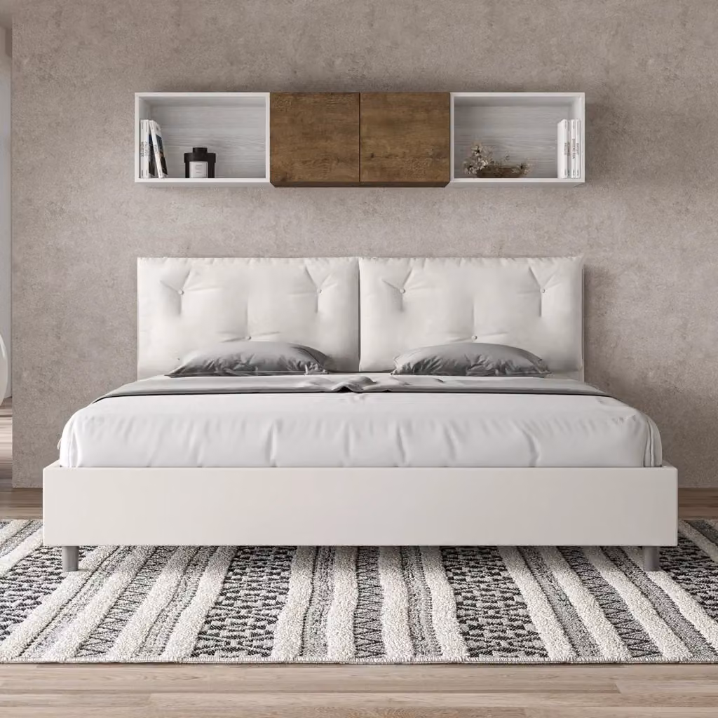 Letto Matrimoniale King Size Appia Large Giordanoshop con Rete Imbottita in Similpelle e Cassetti Bianco L/P/H: 200 x 200 x 110 cm – 2