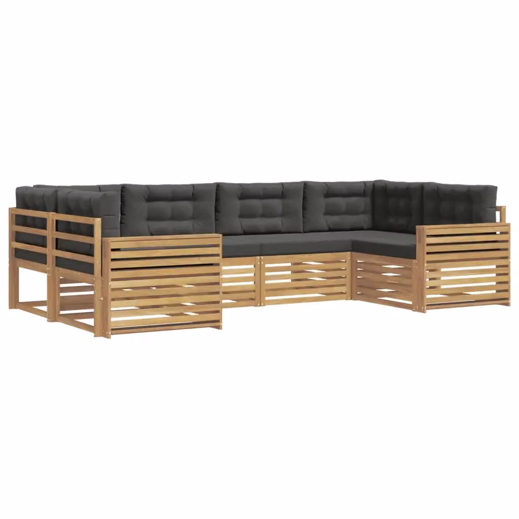 Set di divani da esterno a L vidaXL in legno di acacia con cuscini, Bianco e Antracite – 2
