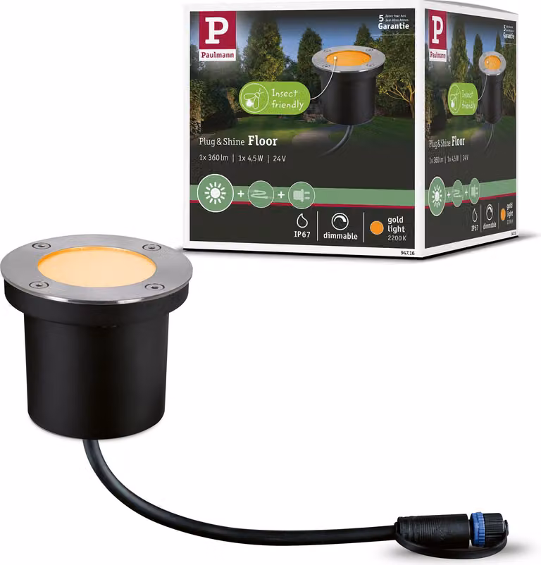 Paulmann Plug & Shine LED Luce da incasso a pavimento Luce singola a pavimento insect-friendly