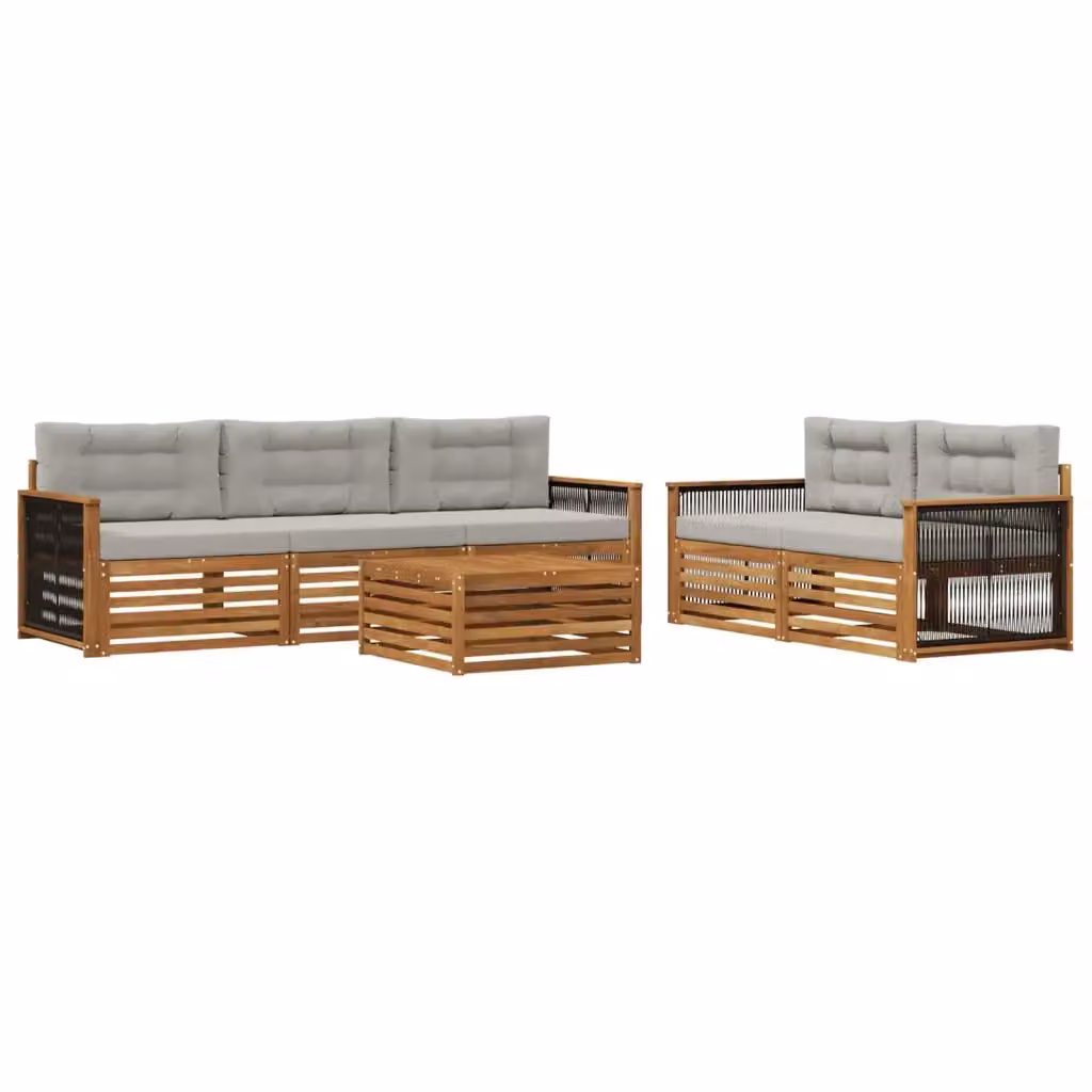 Set di mobili da giardino vidaXL composto da 6 pezzi con divano a 3 posti, poltrone e tavolino da caffè in legno di acacia con cuscini beige e grigi – 2