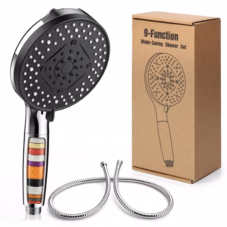 Set di soffione doccia a 9 getti con filtro dell'acqua e tubo flessibile
