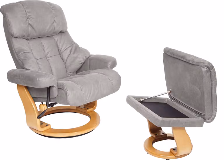 MCA Poltrona relax Calgary XXL, sgabello per poltrona TV, portata 180 kg tessuto/tessuto ~ grigio chiaro, struttura marrone naturale