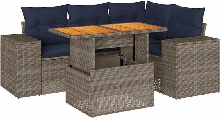 Set Divano da Giardino 5 pz con Cuscini Grigio in Polyrattan