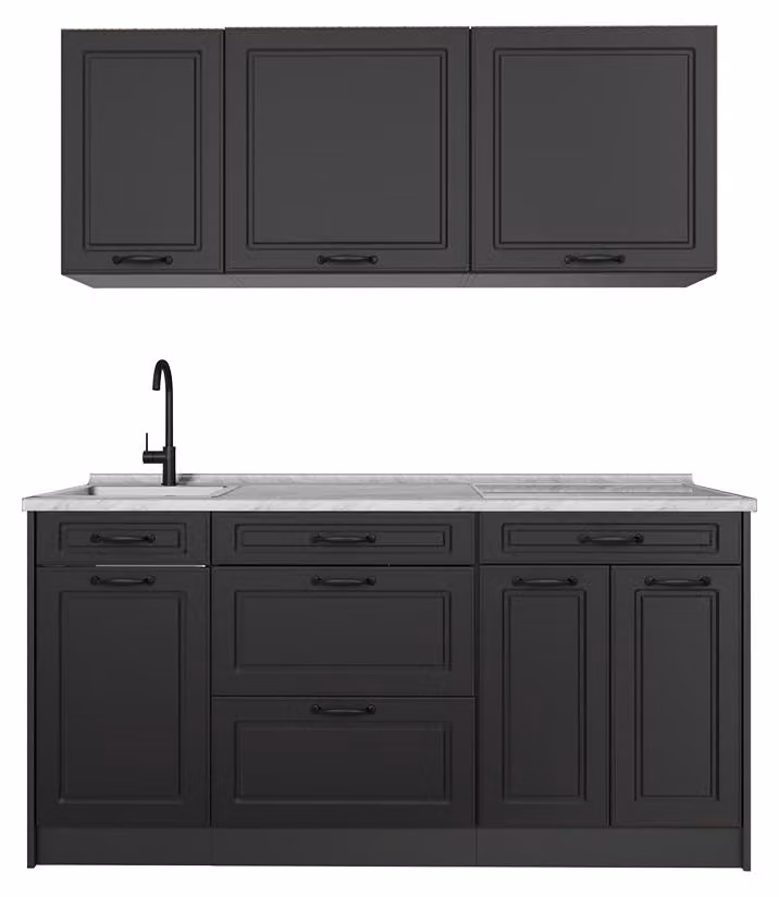 Cucina monoblocco Vicco R-Line Antracite country/Antracite 160 cm piano di lavoro Marmo, Model 67684