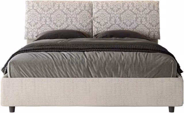 Letto matrimoniale imbottito con contenitore ITYHOME in tessuto bianco, L 160 cm x P 200 cm – 1
