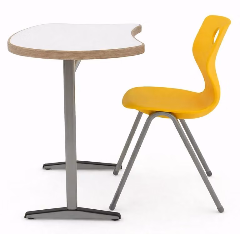 Set di mobili scolastici: scrivania con sedia, stile moderno, struttura in metallo con effetto legno