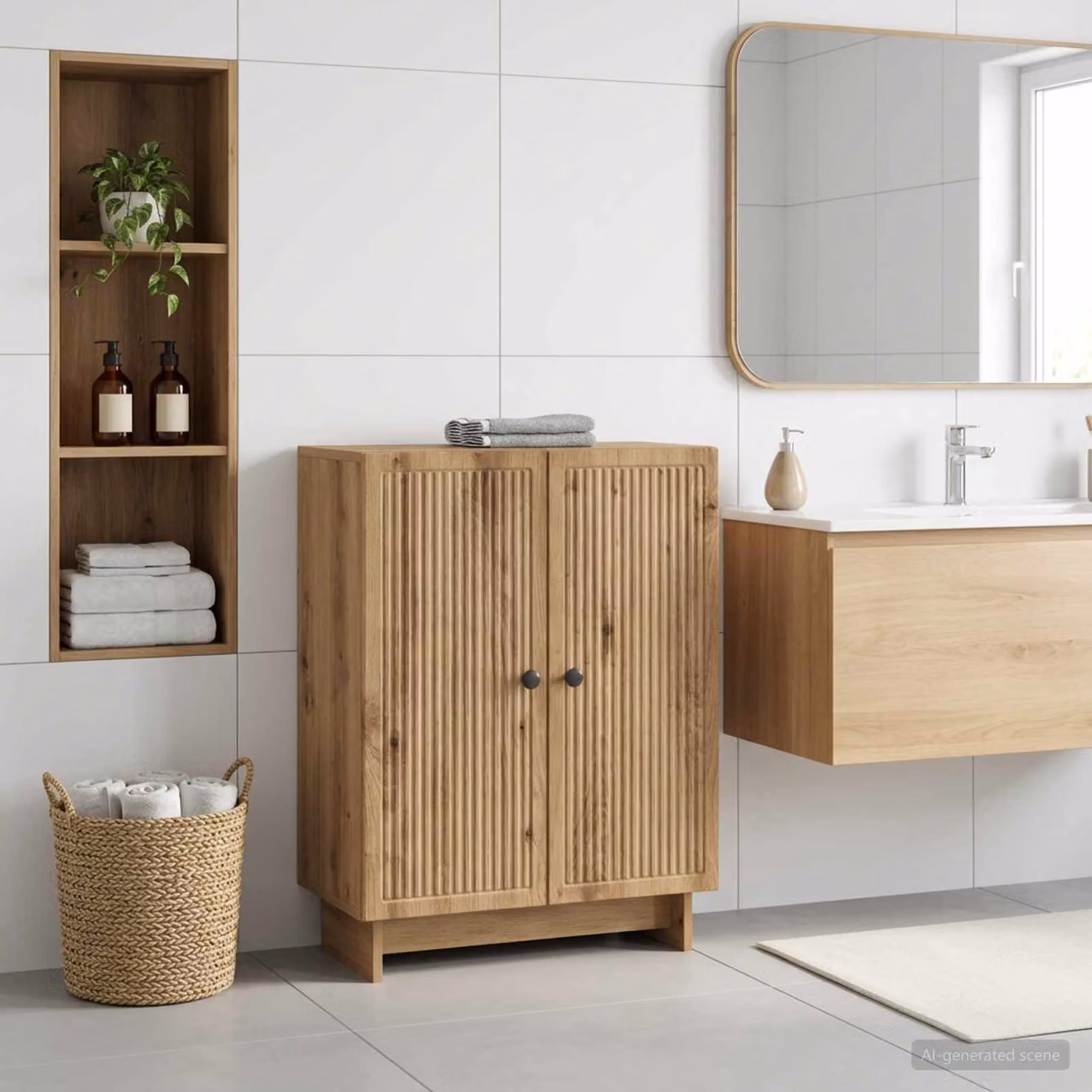 Mobiletto da Bagno Moderno vidaXL EDE Rovere Marrone L: 59,5 cm, P: 31 cm, H: 80 cm
