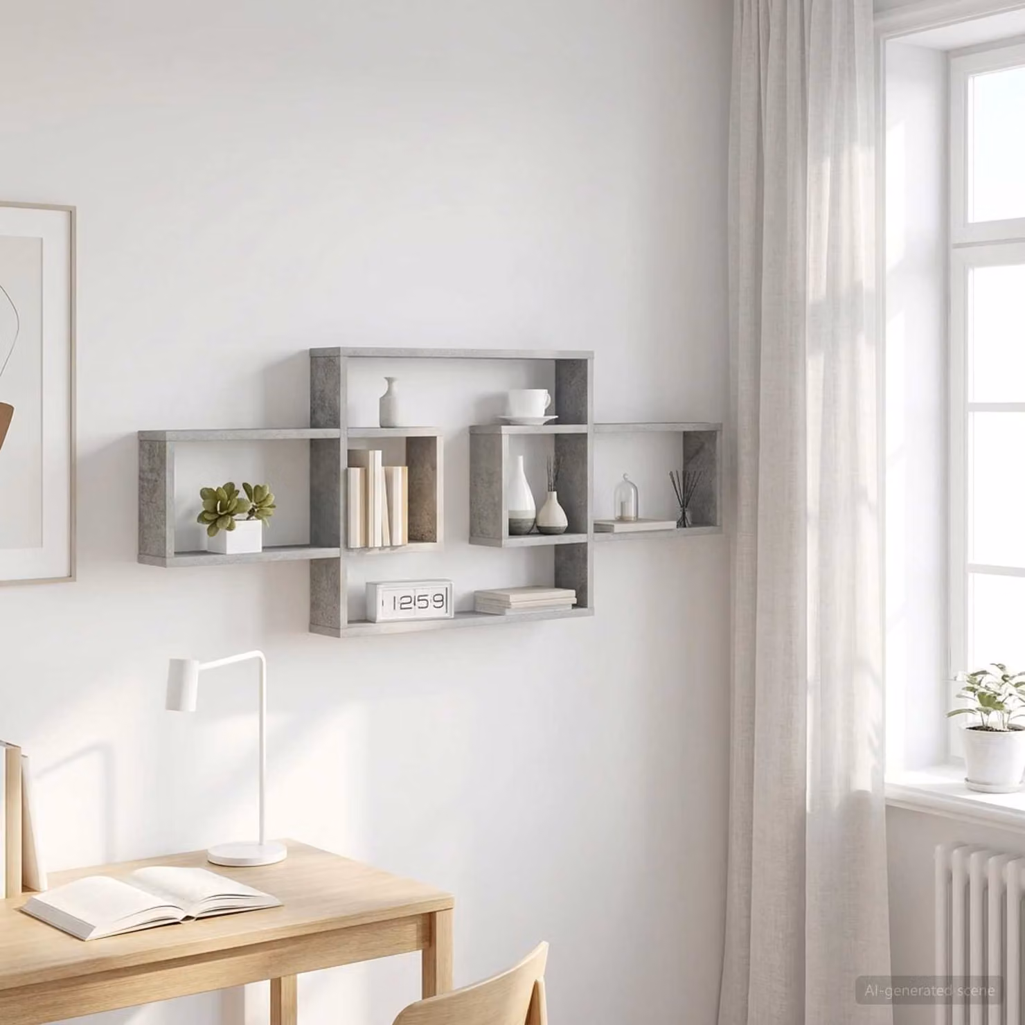 Scaffale da parete moderno vidaXL in MDF Grigio opaco L: 130 cm, P: 10 cm, H: 50 cm
