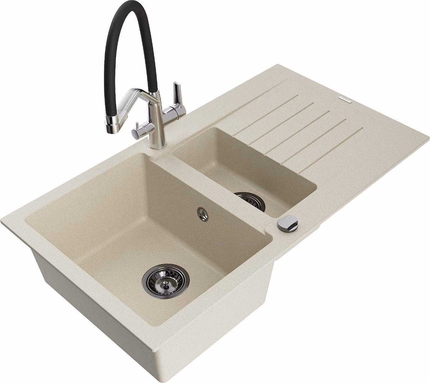 Mexen Matias lavello in granito 1,5 vasca con scolapiatti e miscelatore Duo, beige - 6502-69-671701-07-B