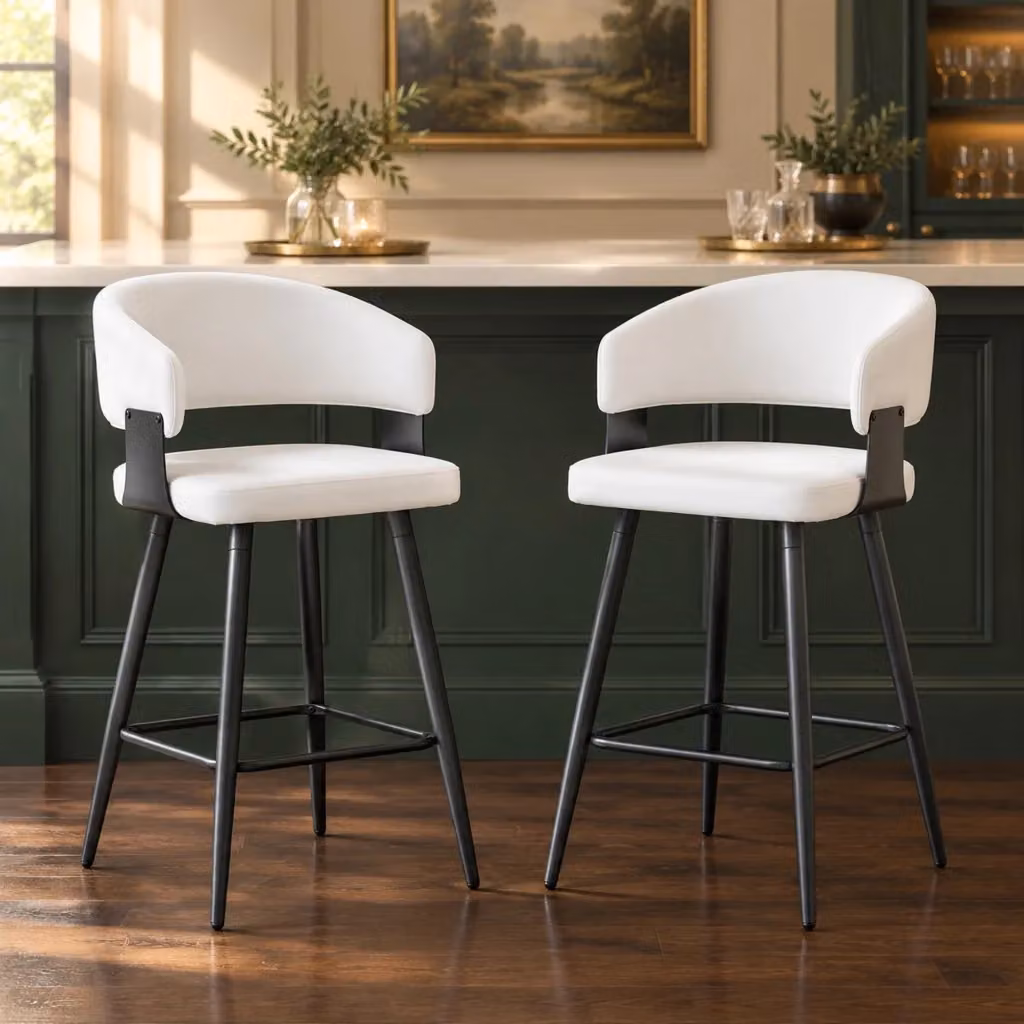 Set di 2 sgabelli da bar MIVRAY con schienale in similpelle bianca e struttura in metallo, Altezza: 94,5 cm – 2