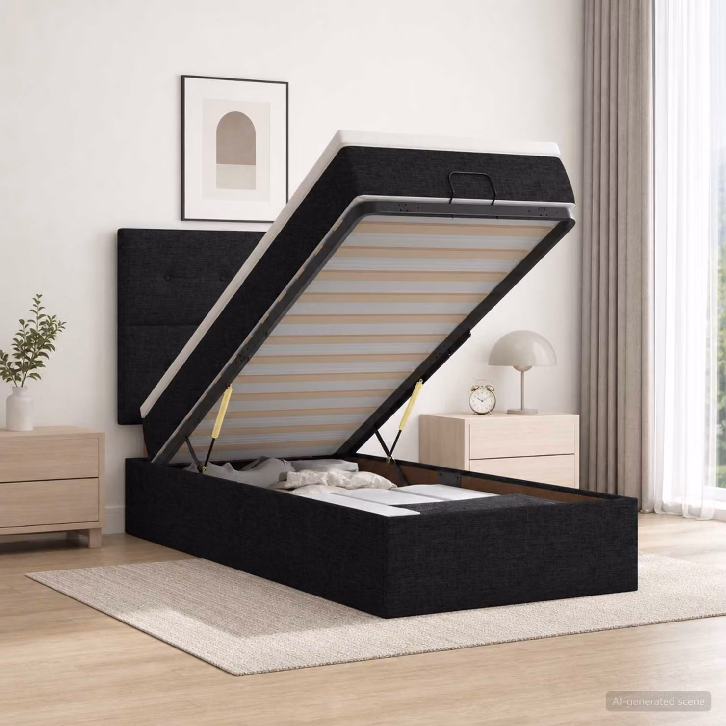 Letto ottomano con materasso vidaXL in tessuto nero L 80 cm x P 200 cm