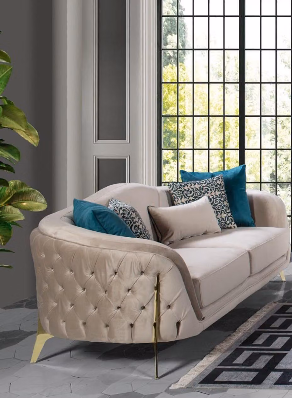 Sofa 3 Sitz Sitzer Design Wohnzimmer Polster Holz Polster Moderne Luxus Grau
