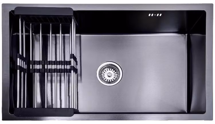 Lavandino online Lendo 74x44 cm in acciaio inox nero – con rastrelliere